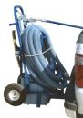 Upwardly mobile: A pool cart,

stocked with essential tools, can be towed behind a tech’s

truck and then wheeled directly to the job

site.