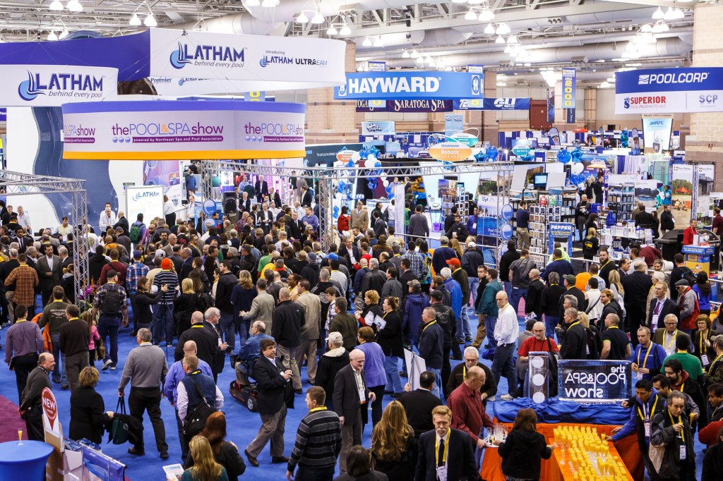 On exhibit: Attendees enter the show floor at the Atlantic City 
Convention Center to check out the latest pool and spa products and 
services.