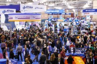 On exhibit: Attendees enter the show floor at the Atlantic City 
Convention Center to check out the latest pool and spa products and 
services.