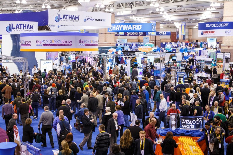 On exhibit: Attendees enter the show floor at the Atlantic City 
Convention Center to check out the latest pool and spa products and 
services.