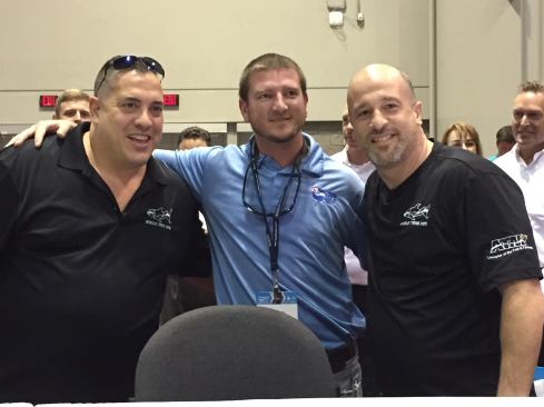 3. The Pool PRIZE Party&nbsp;The Expo culminated with the Pool Prize Party, where various prizes were raffled off to lucky attendees by aquarium impresarios Wayde King and Brett Raymer (pictured in black) of Animal Planet's hit reality show "Tanked." The winner of an all-expenses paid trip to next year's Las Vegas show was Jeremy Thomas (center) of Jeff’s Pool & Spa Service.