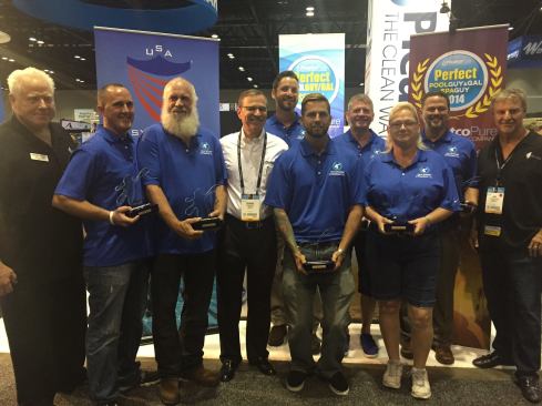 12. Perfect Pool Guy/Gal&nbsp;Pleatco's official Perfect Pool Guy/Gal awards ceremony was held on Thursday, Nov. 6 at the company's booth. Pictured (l-r) are Brian Van Bower, Genesis 3; David Ragland, Big Heart Award; Gary Post, Lifetime Achievement Award; Howard Smith, Pleatco CEO; Gary Kaplan, Industry Leadership Award; Tom Sanger, Future Leadership Award; David Wright, Perfect Spa Guy; Tricia Manley, Perfect Pool Gal; Mark Mulder, Perfect Pool Guy; and Skip Phillips, Genesis 3.